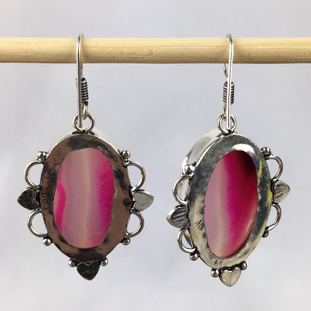 New Pink Botswana Agate Stone Hook Dangle Silver … - image 6